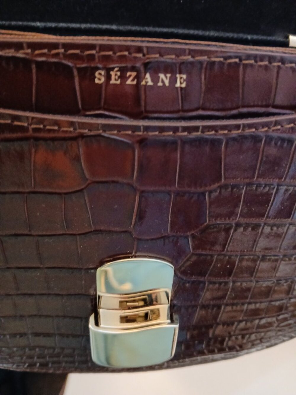 SEZANE "Claude" Brown Leather Crossbody Bag - Picture 4 of 11